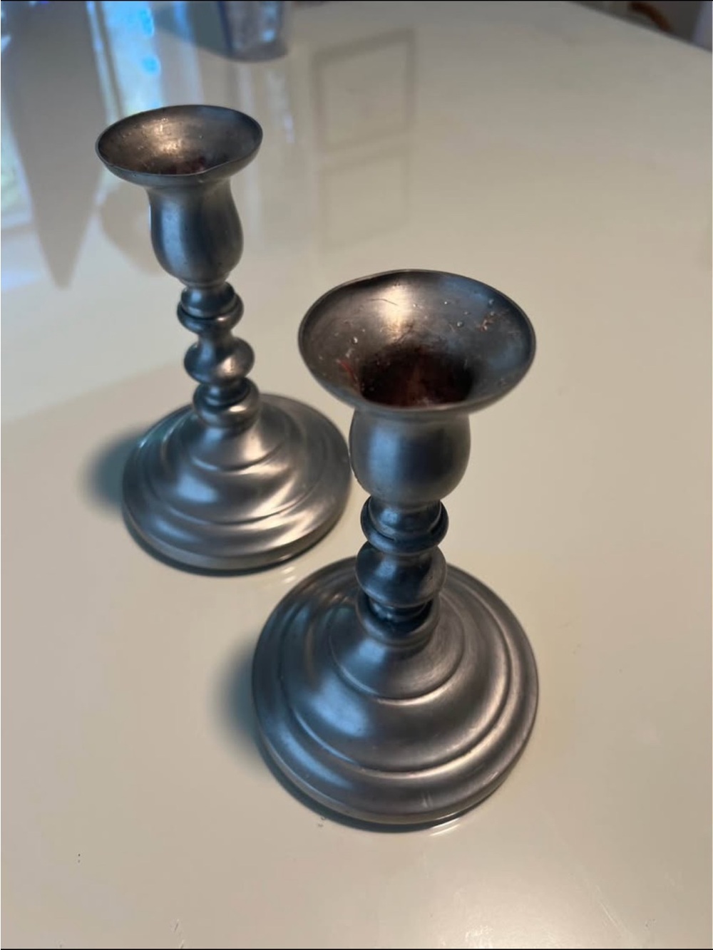 Vintage Metal Pillar Candle Holders in Silver - Set of 2